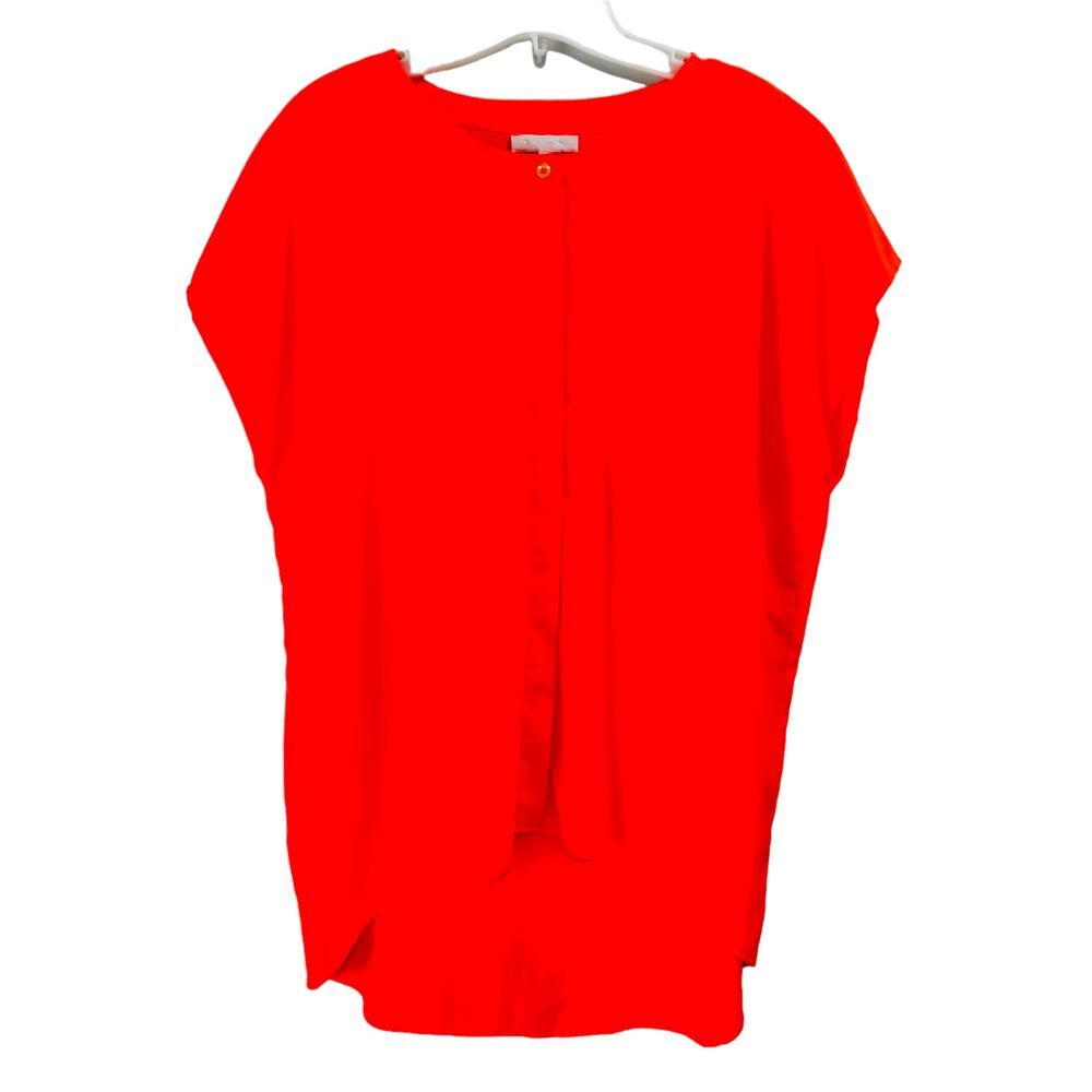 Glam‎ Bright Orange Hi Low Sleeveless Scoop Neck Lightweight Blouse Size M